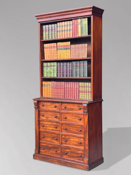 19TH CENTURY MAHOGANY WELLINGTON BASE OPEN LIBRARY BOOKCASE C1810