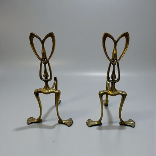 PAIR OF ART NOUVEAU BRASS FIRE DOGS BY WILLIAM TONKS SONS CIRCA 1900