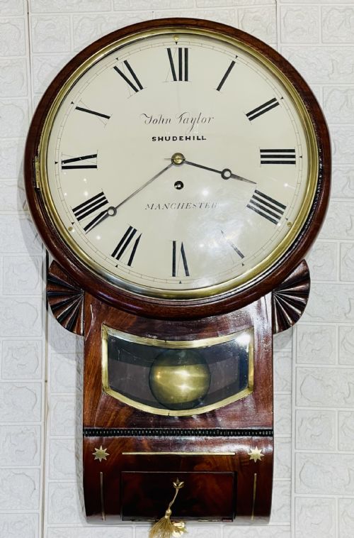 A FINE GEORGE III DROP DIAL FUSEE WALL CLOCK STUNNING