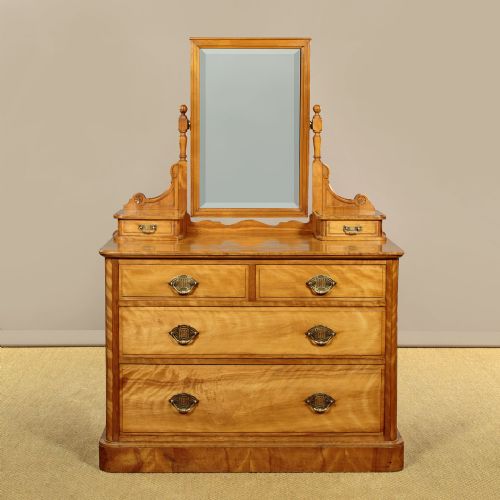 SATIN BIRCH CHEST OF DRAWERS WITH DRESSING TABLE TOP C1880