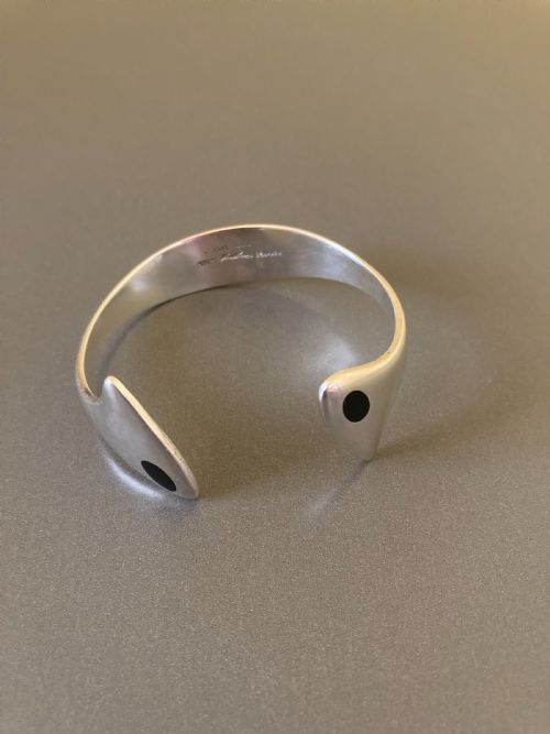 HANS HANSEN DANISH SILVER BANGLE WITH BLACK ENAMEL 1960S