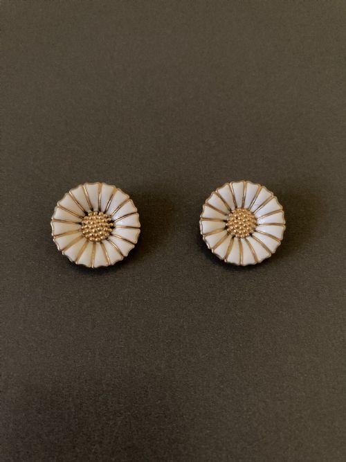 DANISH SILVER GILT AND ENAMEL DAISY EARRINGS 1950S