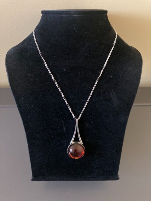 DANISH SILVER AND AMBER PENDANT 1960S BY NIELS ERIK FROM