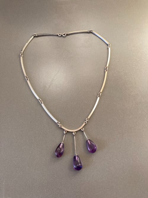 DANISH SILVER AND AMETHYST NECKLACE 1960S BY NIELS ERIK FROM