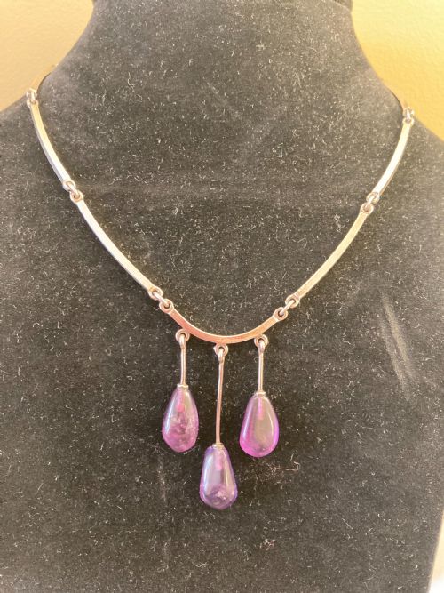 DANISH SILVER AND AMETHYST NECKLACE 1960S BY NIELS ERIK FROM - ADDITIONAL PHOTO 3