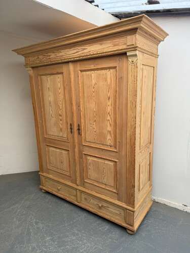 BIGGEST EVER VICTORIAN ANTIQUE PINE 2 DOOR KNOCKDOWN WARDROBE TO WAXPAINT