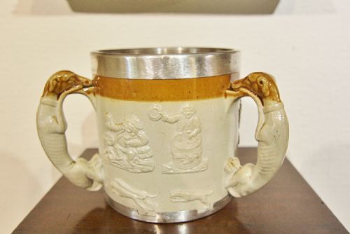 LARGE 19TH CENTURY SILVER RIMMED HARVEST CUP