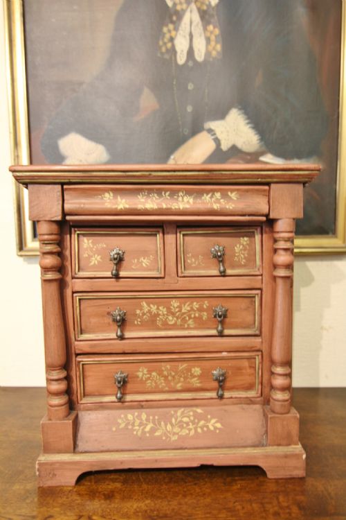 19TH CENTURY MINIATURE APPRENTICE CHEST OF DRAWERS WITH SECRET DRAWER