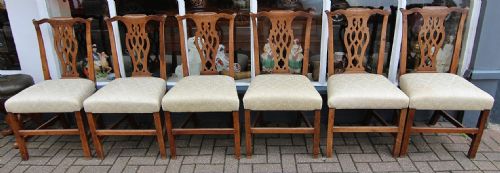 GOOD SET OF 6 GOLDEN OAK GEORGIAN COUNTRY CHIPPENDALE CHAIRS