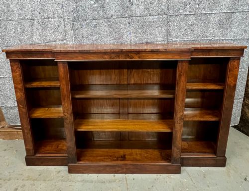 ANTIQUE BURR WALNUT OPEN BOOKCASE
