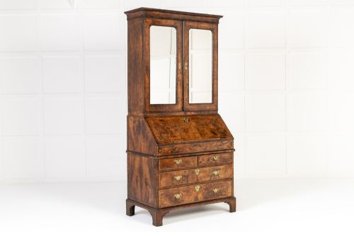 EARLY 18TH CENTURY ENGLISH GEORGE I WALNUT BUREAU BOOKCASE