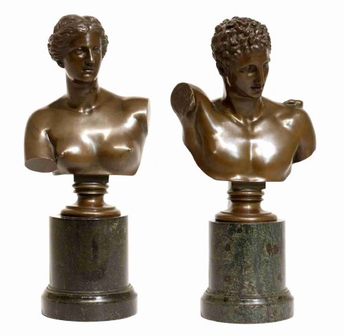 A FINE PAIR OF 19TH CENTURY BRONZE CLASSICAL BUSTS