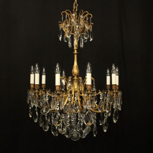 FRENCH GILDED BRONZE CRYSTAL 10 LIGHT ANTIQUE CHANDELIER