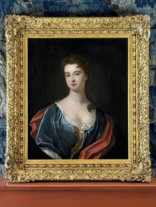 ATTRIBUTED TO CHARLES DAGAR 16691723 PORTRAIT OF A BEAUTY IN A BLUE DRESS
