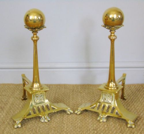 ELEGANT PAIR OF AESTHETIC REGENCY STYLE BRASS FIREDOGS