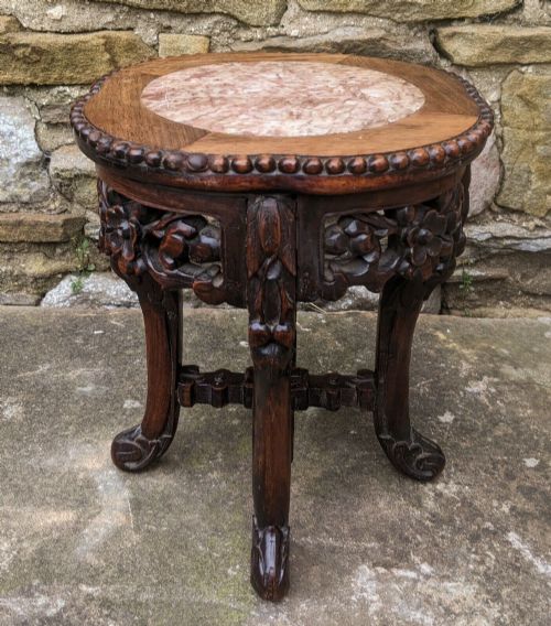 ANTIQUE MEIJI HARDWOOD STAND MARBLE TOP
