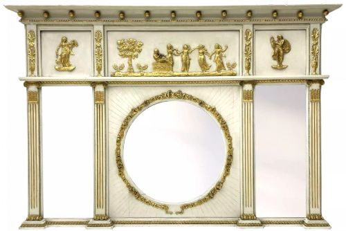REGENCY PAINTED AND PARCEL GILT OVERMANTEL MIRROR