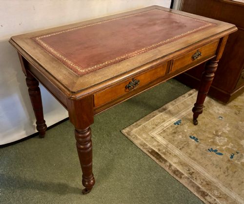 VICTORIAN MAHOGANY WRITING TABLE WITH BURGUNDY LEATHER TOP - ADDITIONAL PHOTO 1