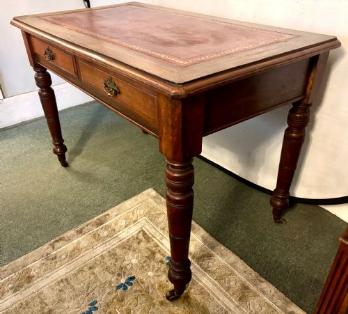 VICTORIAN MAHOGANY WRITING TABLE WITH BURGUNDY LEATHER TOP - ADDITIONAL PHOTO 3