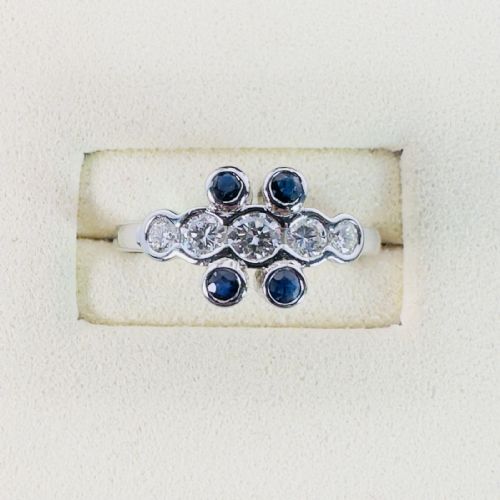 PLATINUM ART DECO FIVE STONE DIAMOND 050CT AND SAPPHIRE RING