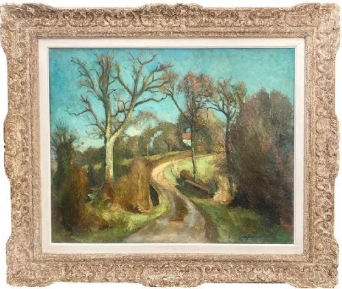 A WINDING COUNTRY PATH CA 1937 LARGE FRENCH POST IMPRESSIONIST OIL ON CANVAS