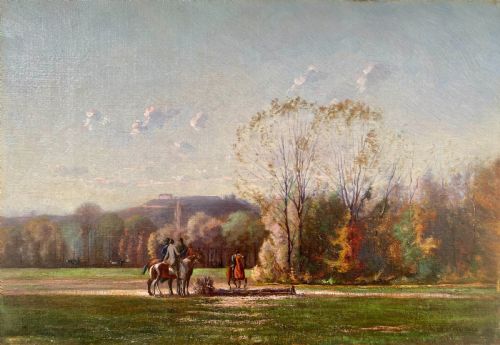 MASTERPIECE RIDERS THE MEET 1880 EQUESTRIAN PAINTING BY FRENCH SOCIETY HORSEMAN OIL ON CANVAS