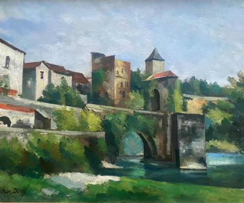 CEZANNIAN CUBIST TOWNSCAPE CA 1925 FRENCH FAUVE OIL ON CANVAS