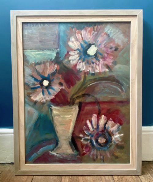 CUBIST FLOWERS CA 1950 ABSTRACTED FLORAL FAUVE STILL LIFE BY FRANCO RUSSIAN UKRAINIAN NICOLAS ISSAIEV OIL ON BOARD - ADDITIONAL PHOTO 3