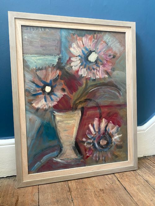 CUBIST FLOWERS CA 1950 ABSTRACTED FLORAL FAUVE STILL LIFE BY FRANCO RUSSIAN UKRAINIAN NICOLAS ISSAIEV OIL ON BOARD - ADDITIONAL PHOTO 4