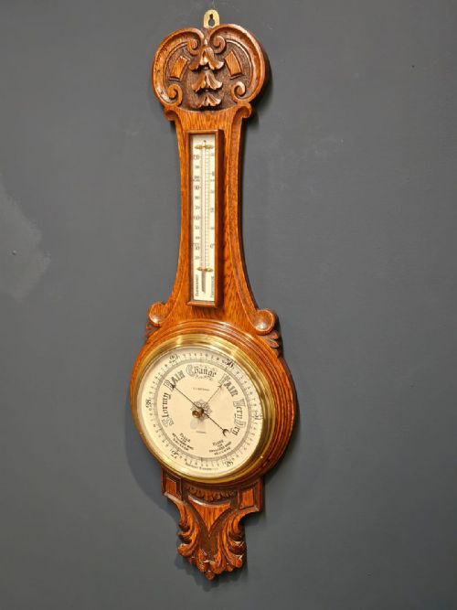 VICTORIAN OAK BANJO BAROMETER