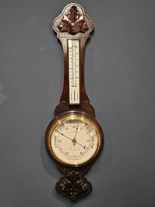 VICTORIAN CARVED MAHOGANY BANJO BAROMETER