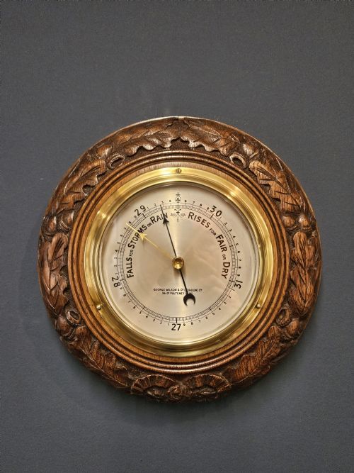 VICTORIAN CARVED OAK WREATH CASE BAROMETER