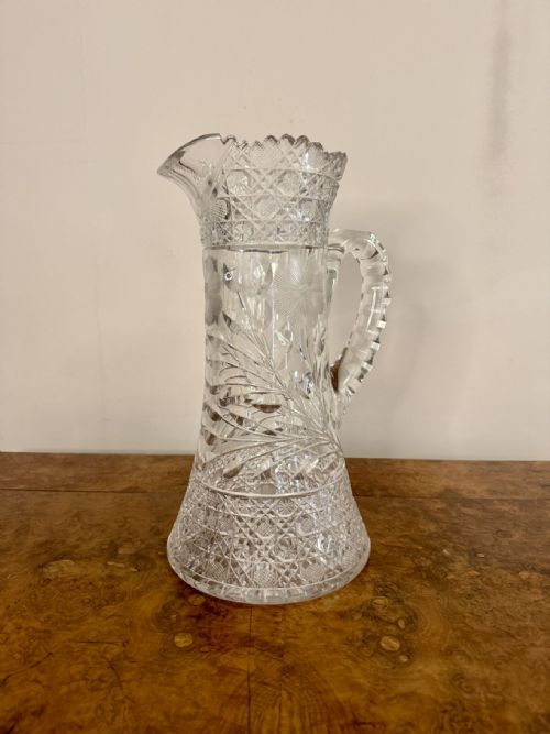 FANTASTIC QUALITY LARGE ANTIQUE EDWARDIAN CUT GLASS JUG