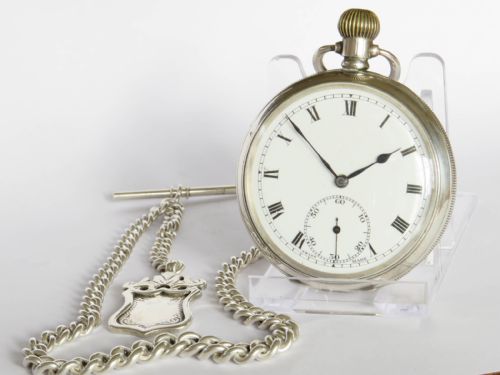 ANTIQUE SELEZI SILVER POCKET WATCH AND CHAIN