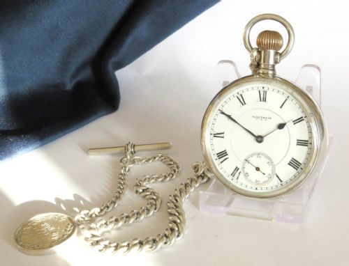 ANTIQUE WALTHAM SILVER POCKET WATCH AND CHAIN