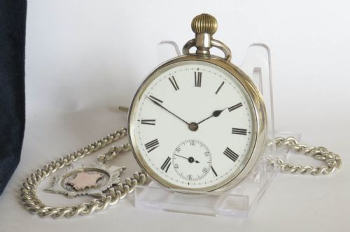ANTIQUE ENGLISH SILVER POCKET WATCH AND CHAIN