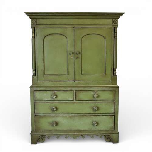 GEORGIAN HOUSEKEEPERS CUPBOARD ENGLISH ANTIQUE LATER PAINTED GREEN C1800
