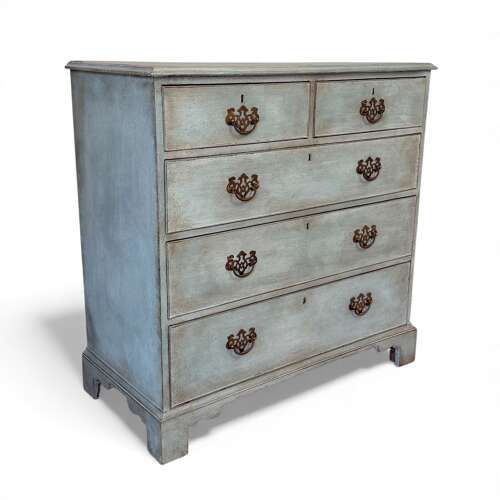 GEORGIAN CHEST OF DRAWERS 2 OVER 3 CONFIGURATION LATER PAINTED ICY MOTTLED BLUE