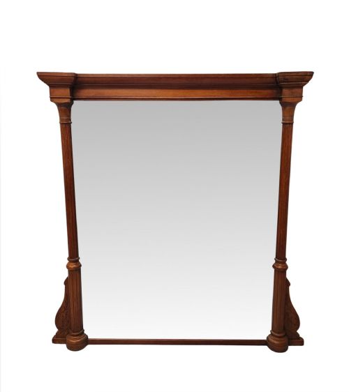 A LOVELY UNUSUAL 19TH CENTURY SOLID OAK FRAMED LARGE SIZE OVERMANTEL MIRROR